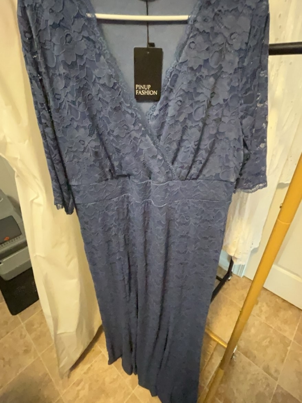 Navy Lace V-Neck Women's Dress